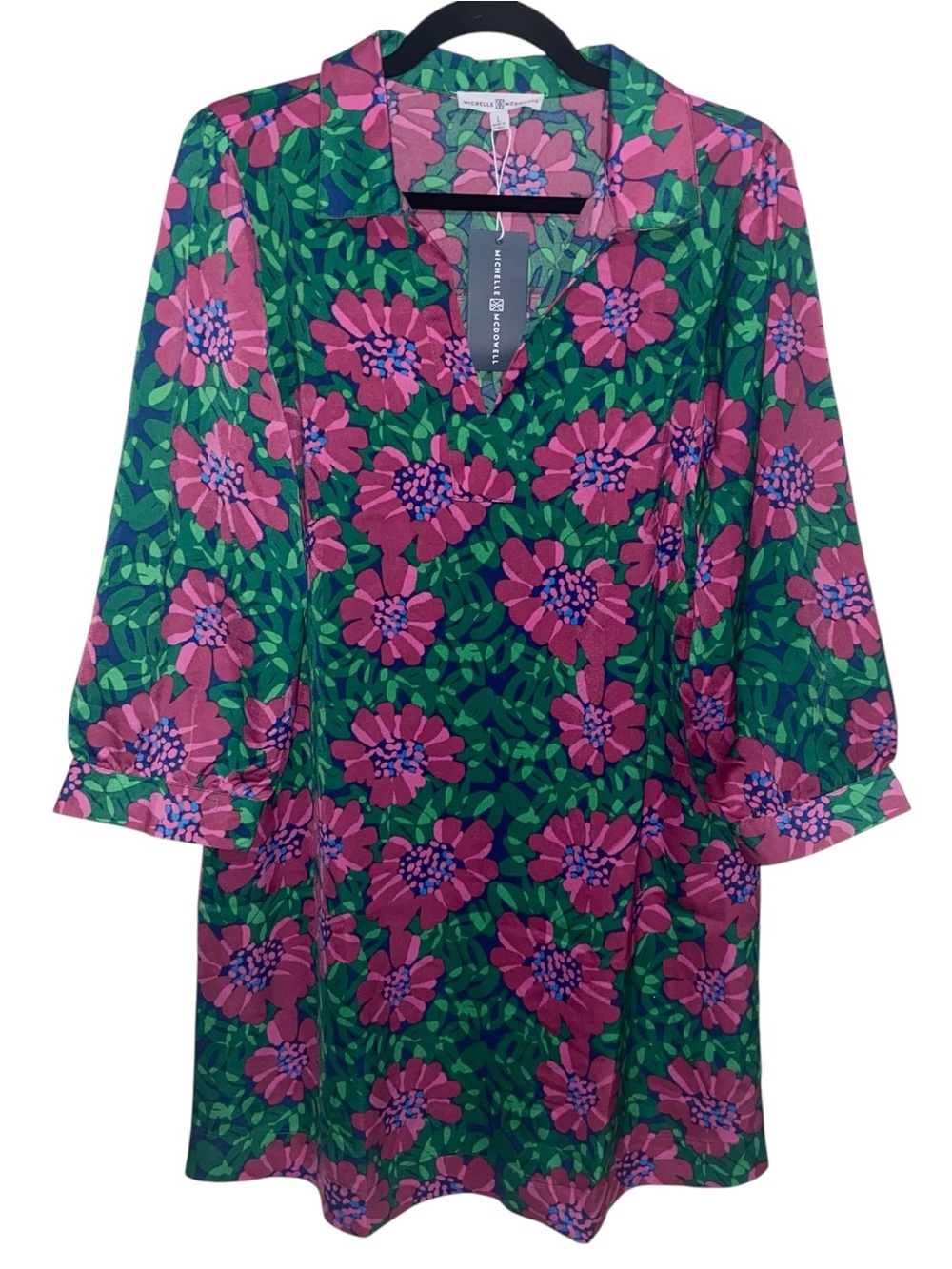 Michelle McDowell Dress Large Wildflower Navy Coastal Resortwear Preppy Floral